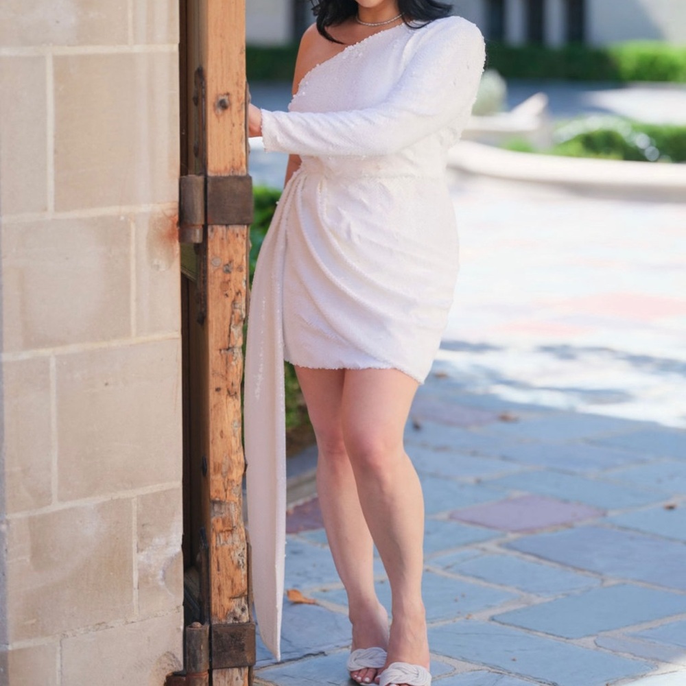 Nadine Merabi Celina white sequin one shoulder dress - Picture 4 of 4